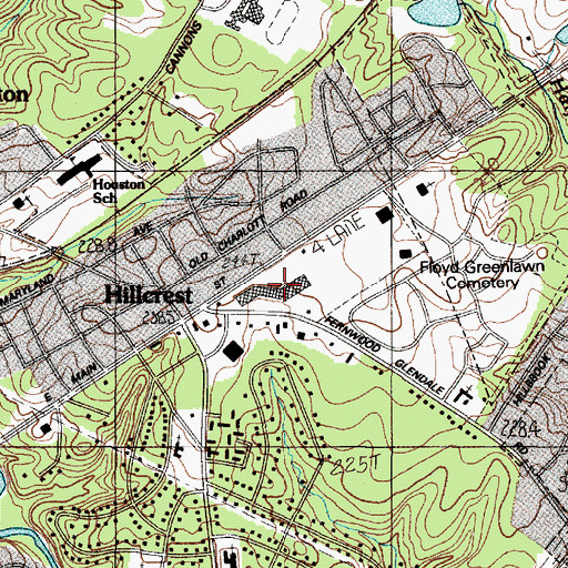 Topographic Map of Hillcrest Shopping Center, SC