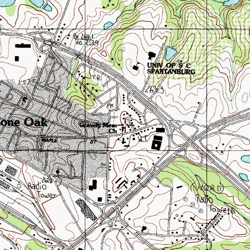 Topographic Map of Gravely Memorial United Methodist Church, SC