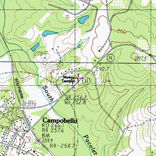 Topographic Map of Mabry Temple, SC