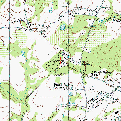 Topographic Map of Peach Valley Fairway Estates, SC