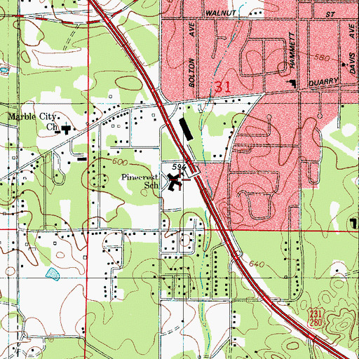 Topographic Map of Pinecrest School, AL