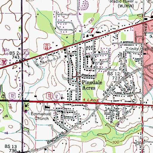 Topographic Map of Pinedale Acres, AL