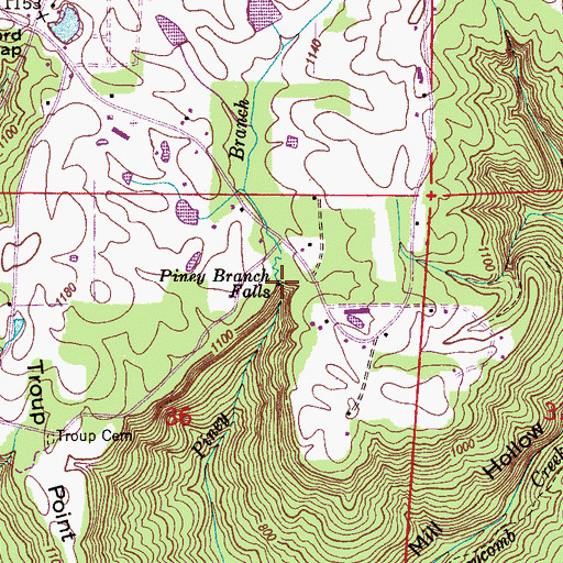 Topographic Map of Piney Branch Falls, AL