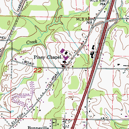 Topographic Map of Piney Chapel, AL