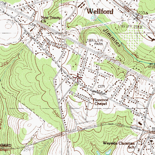 Topographic Map of Wellford School (historical), SC