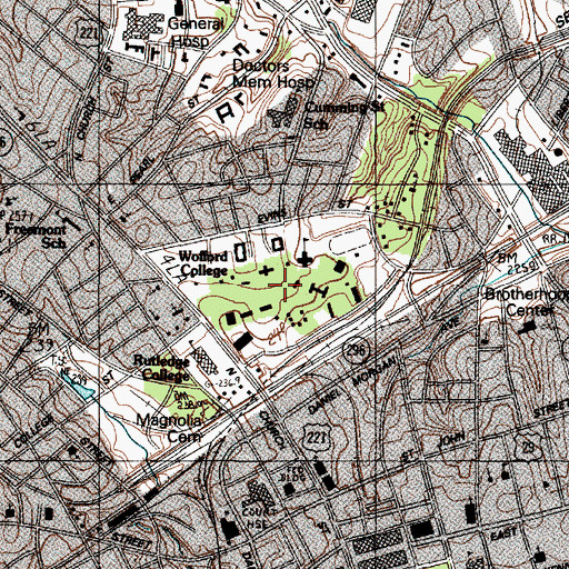 Topographic Map of Wofford College Historic District, SC