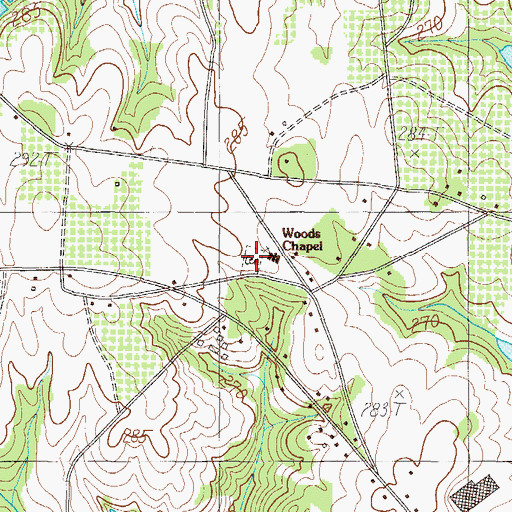 Topographic Map of Woods Chapel United Methodist Church Graveyard, SC