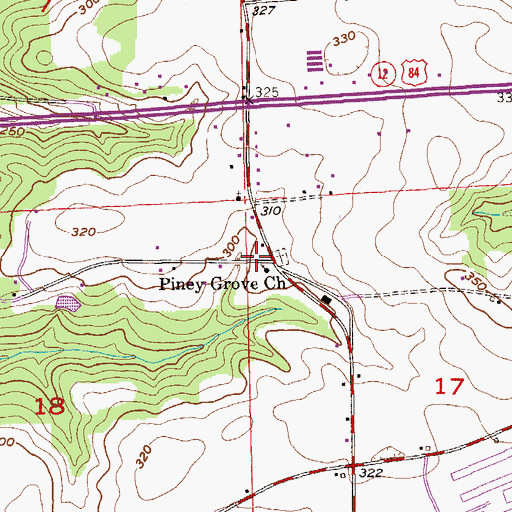 Topographic Map of Piney Grove Assembly of God Church, AL