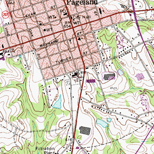 Topographic Map of Pageland Cemetery, SC