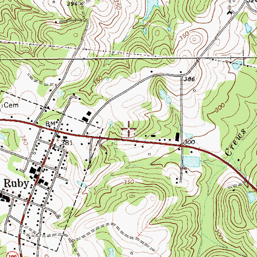 Topographic Map of Ruby Cemetery, SC