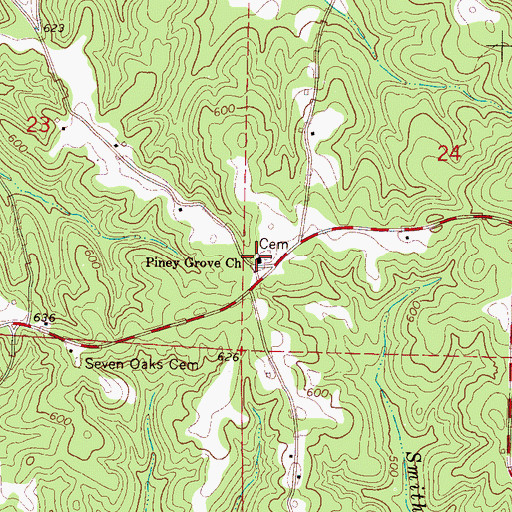 Topographic Map of Piney Grove Church, AL