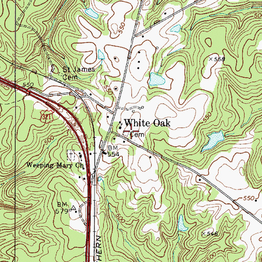 Topographic Map of White Oak Cemetery, SC