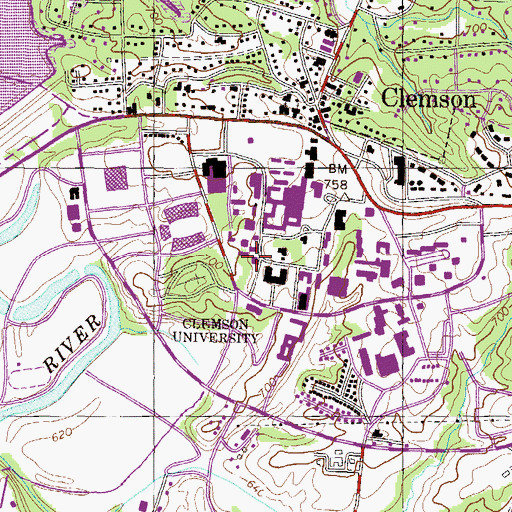 Topographic Map of Benet Hall, SC