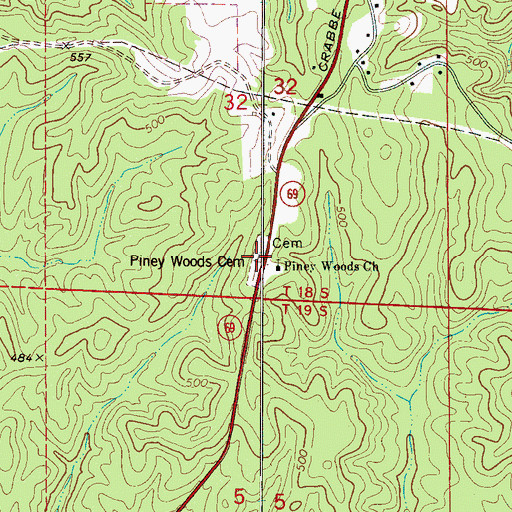 Topographic Map of Piney Woods Cemetery, AL
