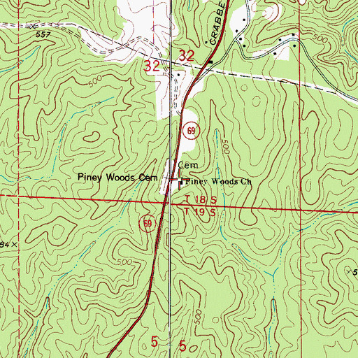 Topographic Map of Piney Woods Church, AL