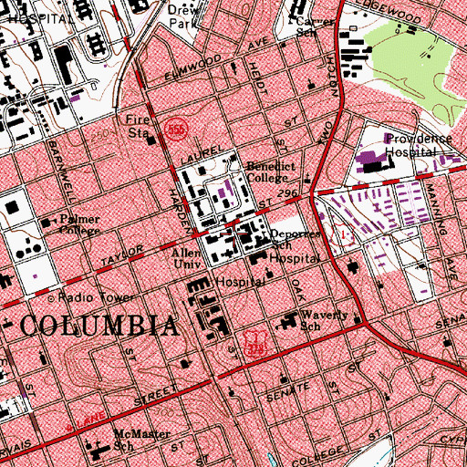 Topographic Map of Arnett Hall, SC