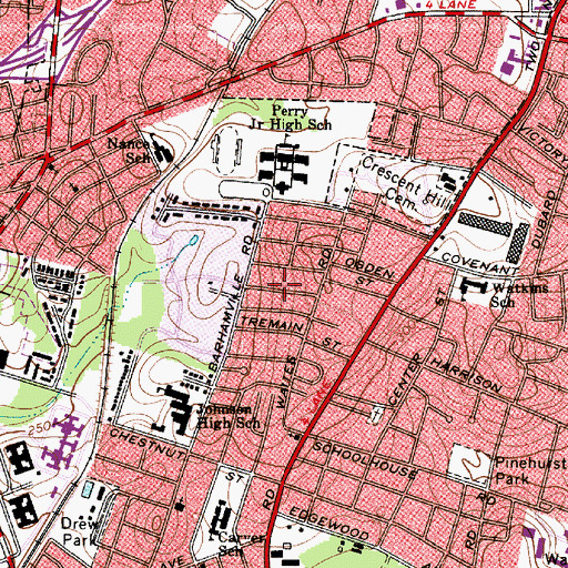 Topographic Map of Barhamville Estates, SC