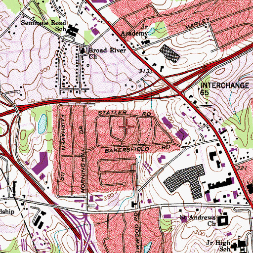 Topographic Map of Belmont Estates, SC