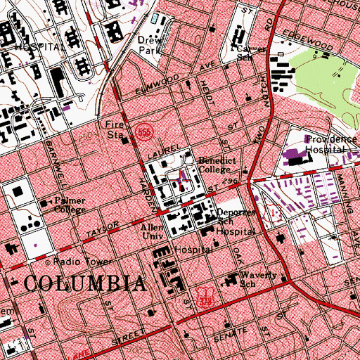 Topographic Map of Benedict College Historic District, SC