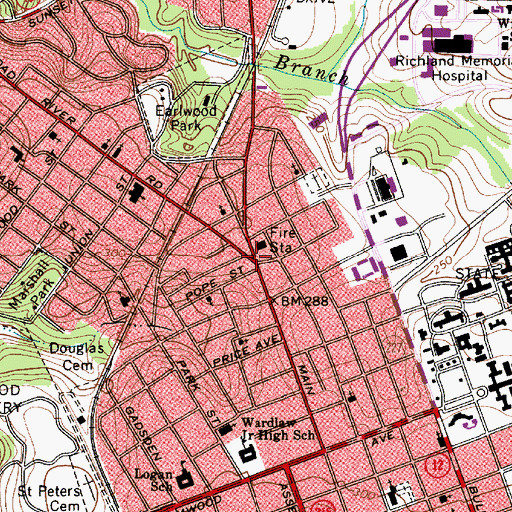 Topographic Map of Butchertown (historical), SC