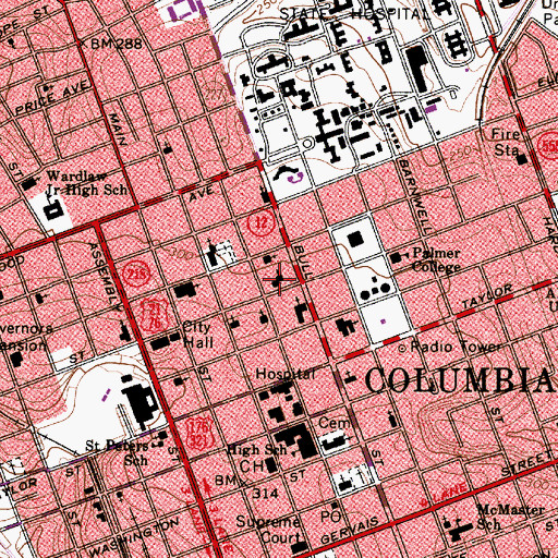Topographic Map of Centennial Associate Reformed Presbyterian Church, SC