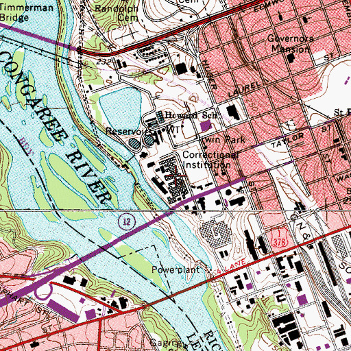 Topographic Map of Central Correctional Institution, SC