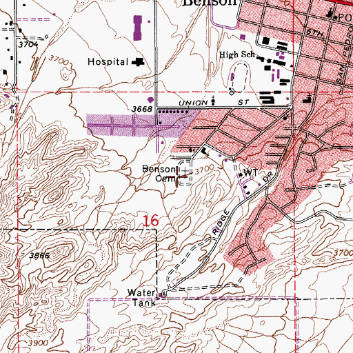 Topographic Map of Benson Cemetery, AZ