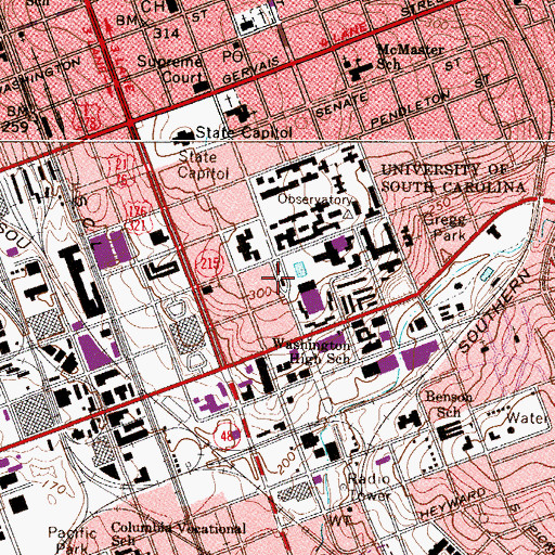 Topographic Map of Coker Life Sciences Building, SC