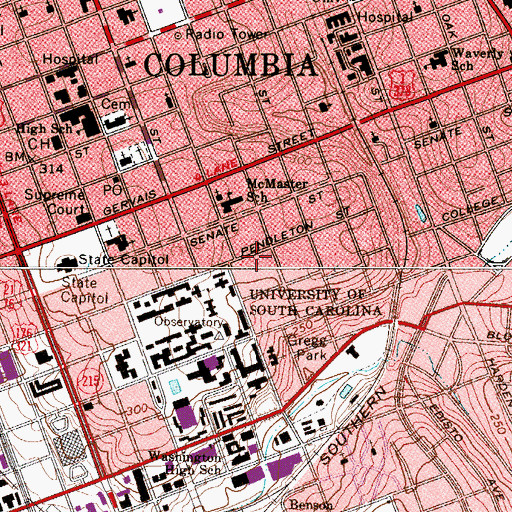 Topographic Map of Columbia Commercial College, SC