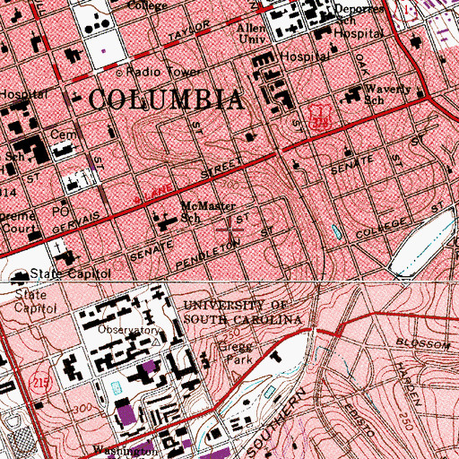 Topographic Map of Columbia Evangelical Church, SC