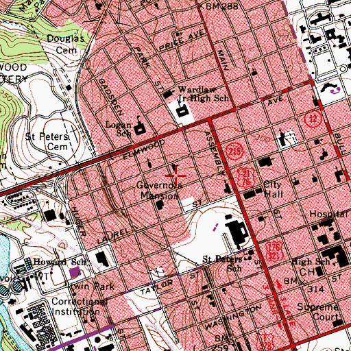 Topographic Map of Columbia Historic District I, SC
