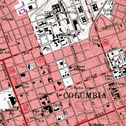 Topographic Map of Columbia Male Academy (historical), SC