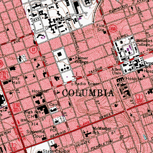 Topographic Map of Columbia Township Auditorium, SC