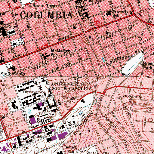 Topographic Map of East Campus Center, SC
