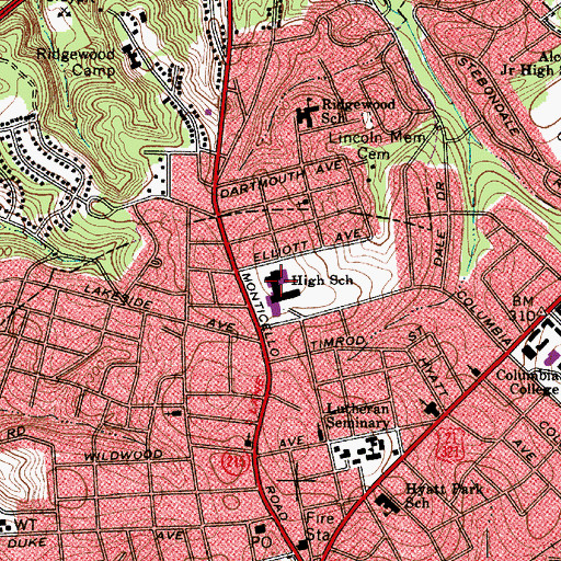 Topographic Map of Eau Claire High School, SC
