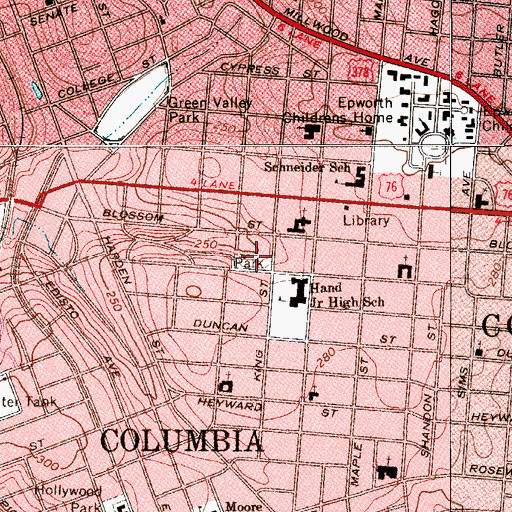 Topographic Map of Emily Douglas Park, SC