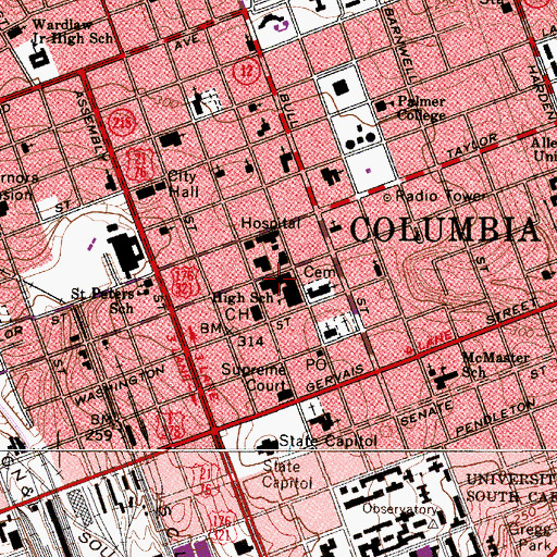 Topographic Map of First Baptist Church, SC