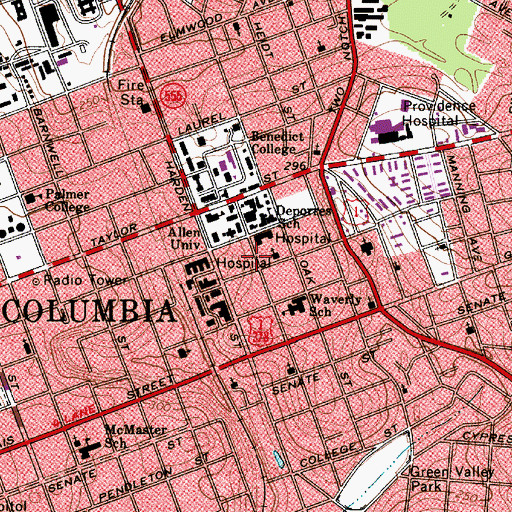 Topographic Map of First Calvary Baptist Church, SC