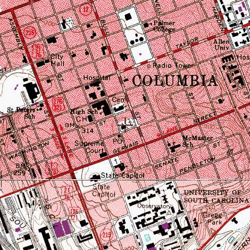 Topographic Map of First Presbyterian Church, SC