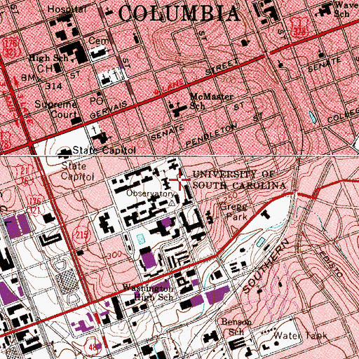 Topographic Map of Gibbes Green, SC