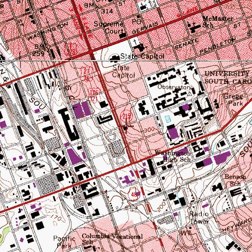 Topographic Map of Greene Street United Methodist Church, SC