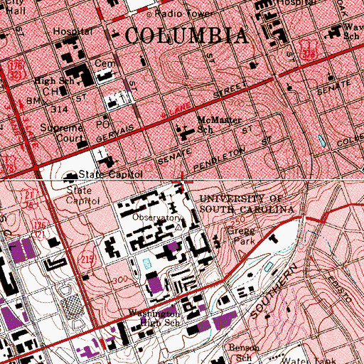Topographic Map of Hamilton College, SC