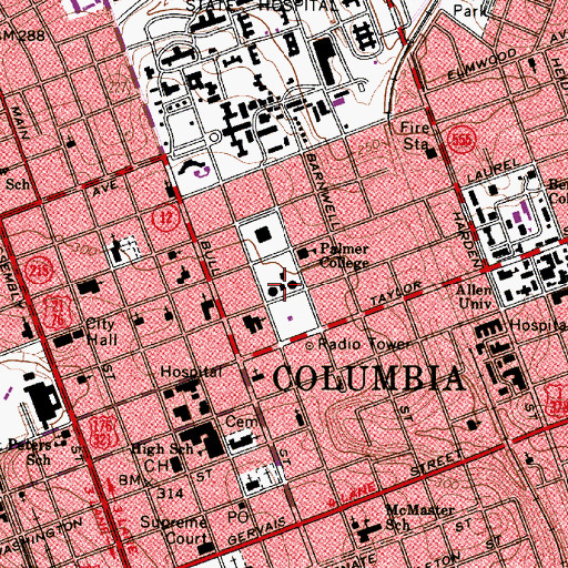 Topographic Map of Hampton-Preston House Museum, SC