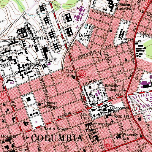 Topographic Map of Harden Street Fire Station, SC
