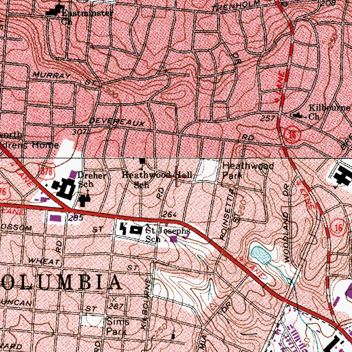 Topographic Map of Heathwood, SC