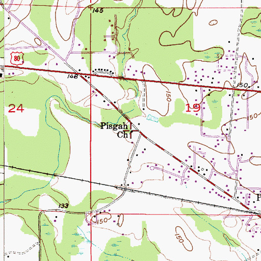 Topographic Map of Pisgah Church, AL