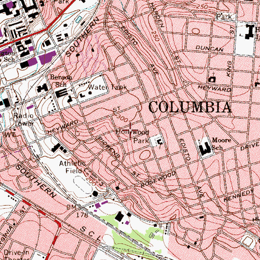 Topographic Map of Hollywood, SC
