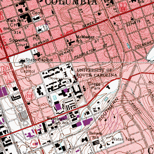 Topographic Map of LeConte College, SC