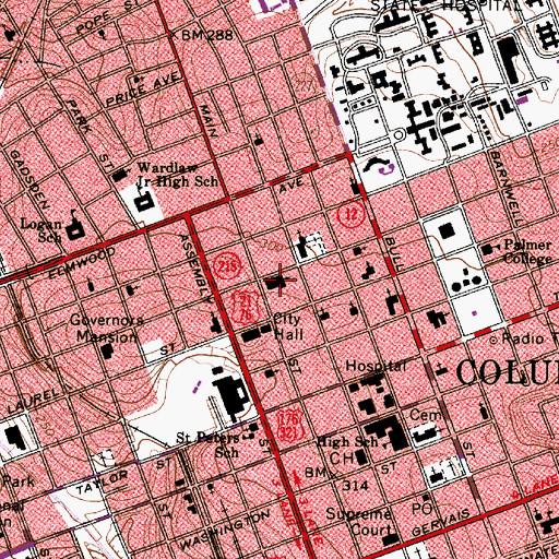 Topographic Map of Main Street United Methodist Church, SC