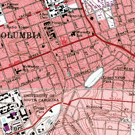 Topographic Map of Market Place Shopping Center, SC
